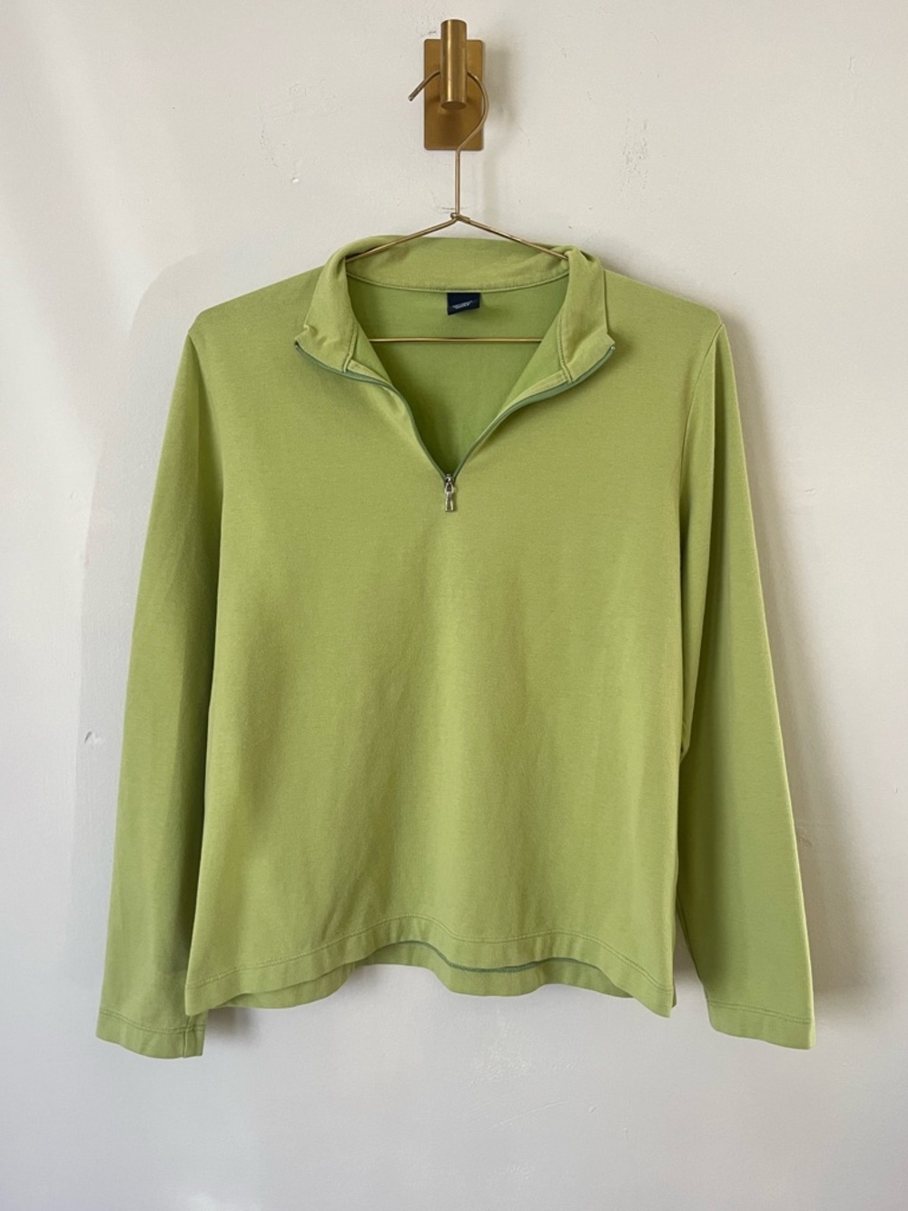 Lands' End Lime Green Cottagecore cotton Quarter-Zip Pullover M